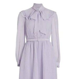 NWT Self Portrait Lilac Chiffon belted Midi-Dress